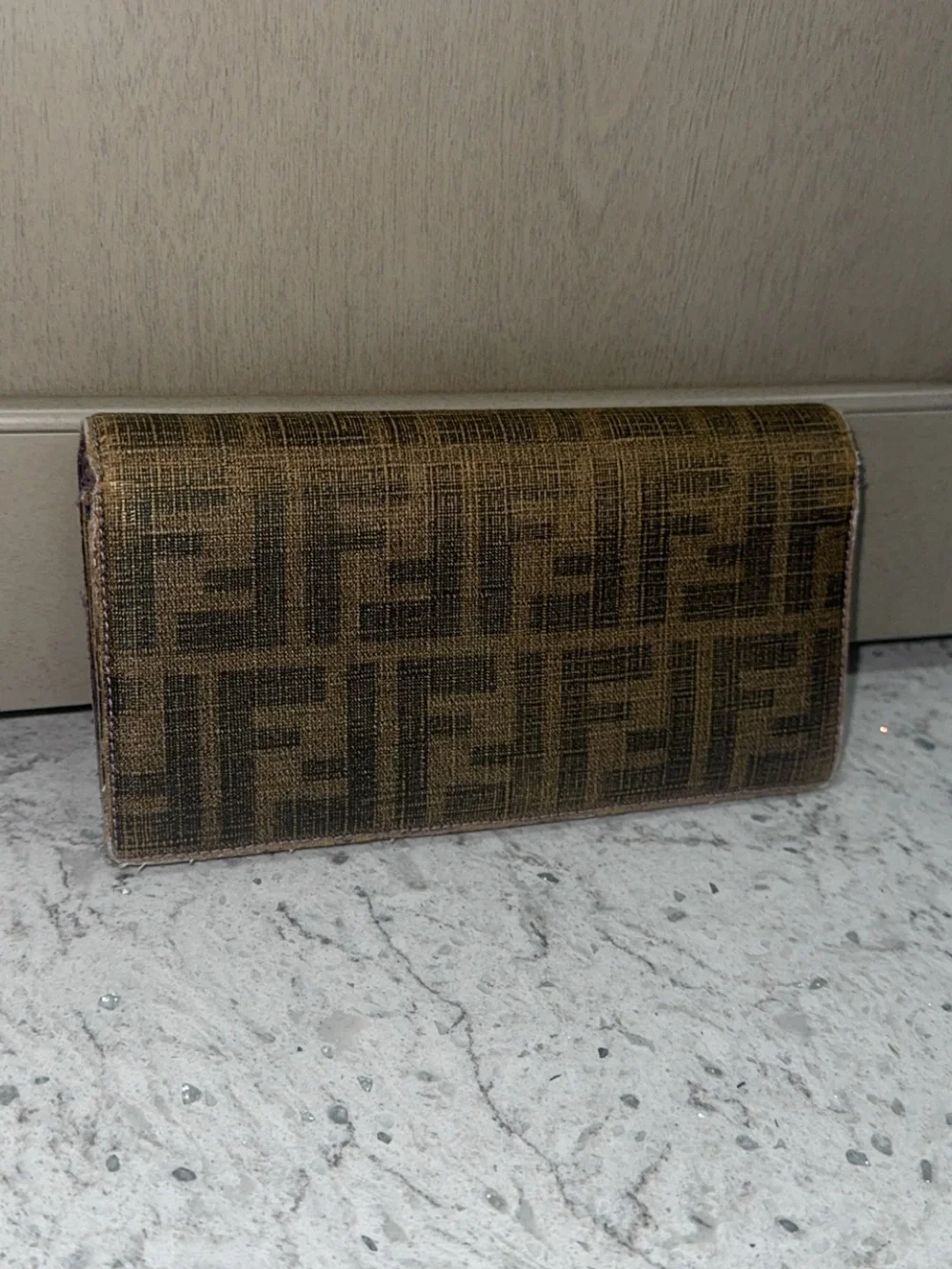 FENDI ZUCCA CONTINENTAL TOBACCO WALLET PURPLE INTERIOR —AUTHENTIC—